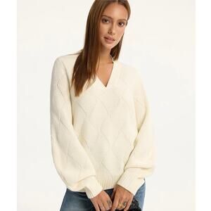 Commense Wool-Blend Argyle Textured V-Neck Sweater SZ M